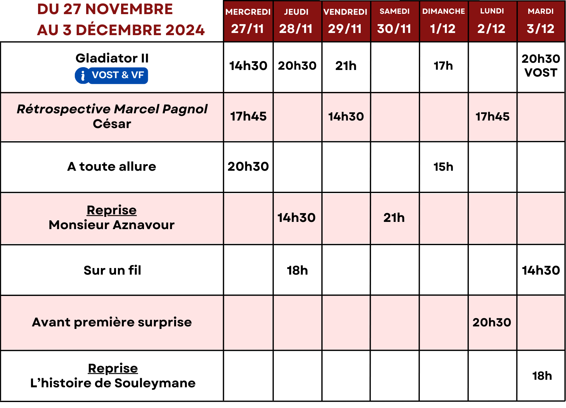 du 27 novembre au 3 décembre