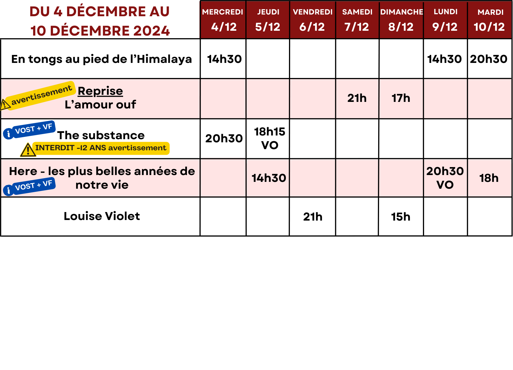 du 4 décembre au 10 décembre